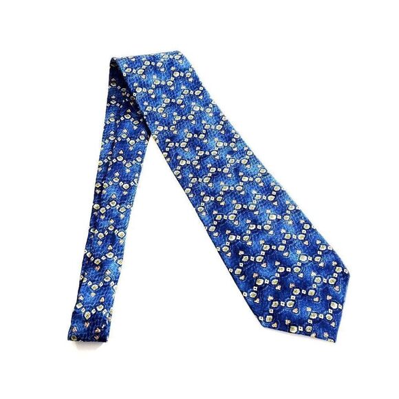 Guess USA American Classics Blue Abstract Geometric Print Short Wide Silk Tie - Picture 6 of 6